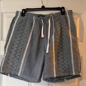 Gray Mesh Shorts with White Stripes